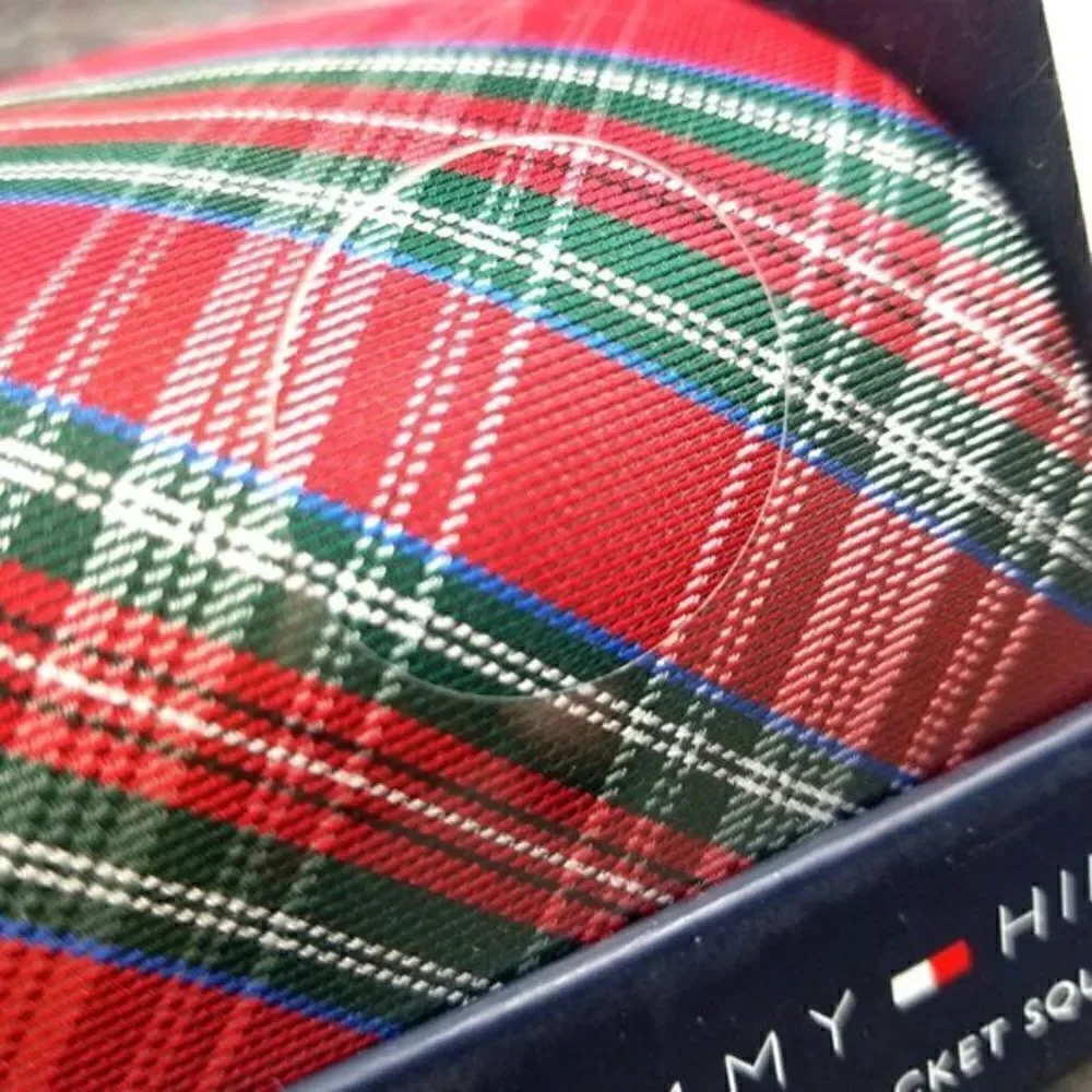 Tommy Hilfiger Red and Green Tartan Plaid Tie & Pocket Square Set